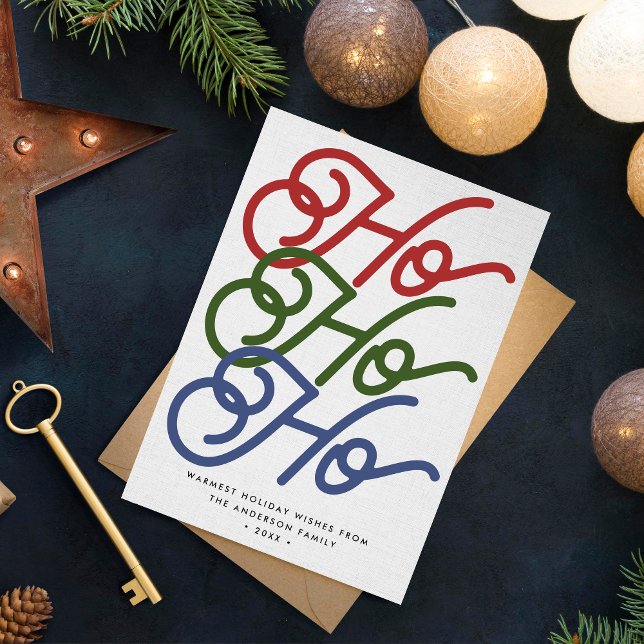Ho ho ho Modern Unique Typography 2 Photos Holiday Card (Creator Uploaded)