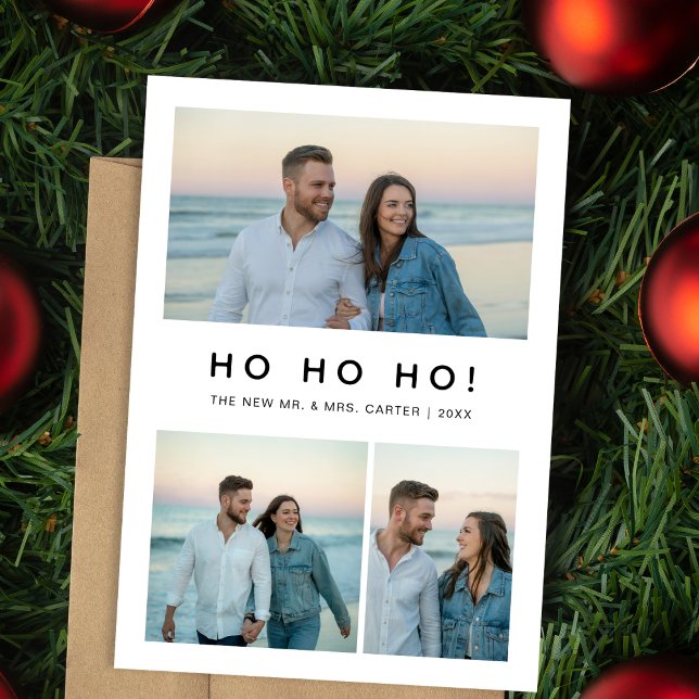 Ho Ho Ho Newlywed Christmas Beach Photo Card (Creator Uploaded)