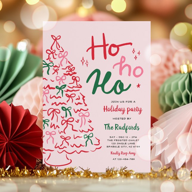 Ho Ho Ho Party Hand Drawn Christmas Holiday Party Invitation (Creator Uploaded)