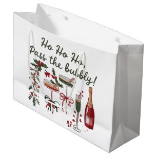 Ho Ho Ho Pass the Bubbly Drinking Xmas Champagne Large Gift Bag