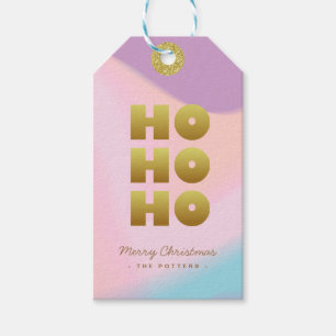 Ho Ho Ho Pastel Pink Gradient & Gold Christmas Gift Tags