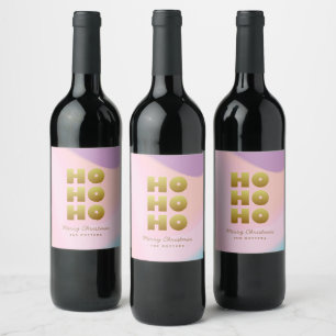 Ho Ho Ho Pastel Pink Gradient & Gold Christmas Wine Label