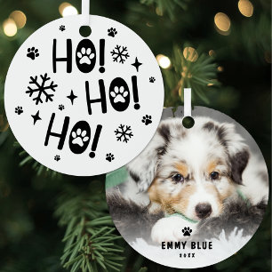 Ho Ho Ho Paw Print Dog Pet Photo Metal Tree Decoration