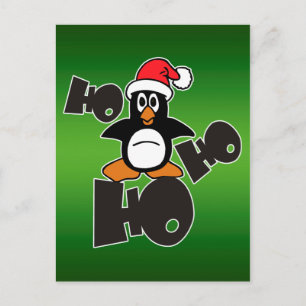 Ho Ho Ho - Penguin - merry christmas + your backgr Holiday Postcard