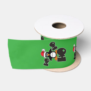 Ho Ho Ho - Penguin - merry christmas + your backgr Satin Ribbon