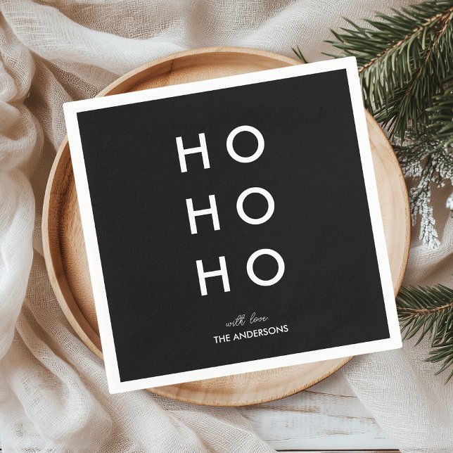HO HO HO Personalised Family Name Black Christmas  Napkin (Creator Uploaded)