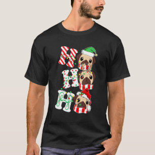 Ho Ho Ho Pug Dog Santa Hat Lights Antlers Christma T-Shirt