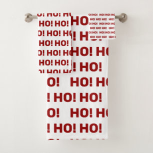 Ho Ho Ho Red and White Christmas Holiday Bath Towel Set