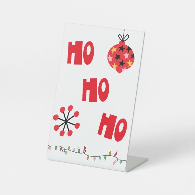 Ho Ho Ho Red Bell and Lights Pedestal Sign (Front)