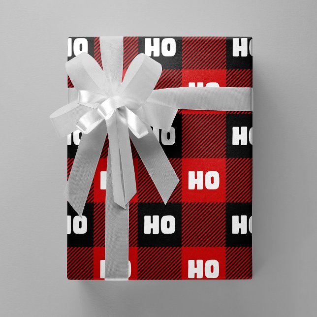 Ho Ho Ho Red Black White Christmas Buffalo Plaid Wrapping Paper (Ho Ho Ho Red & Black Chic Christmas Buffalo Plaid Wrapping Paper)