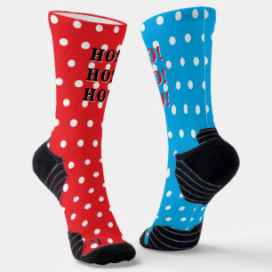 HO HO HO Red Blue White Polka Dots Socks