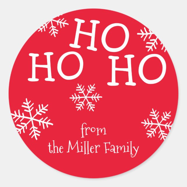 Ho Ho Ho Red Christmas Holiday Personalised Classic Round Sticker (Front)