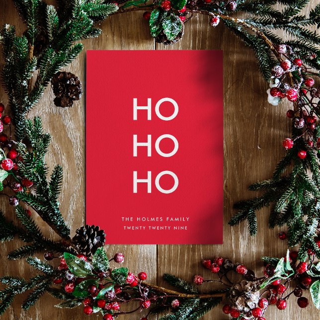 Ho Ho Ho | Red Christmas Modern Minimalist Simple Holiday Card (Creator Uploaded)