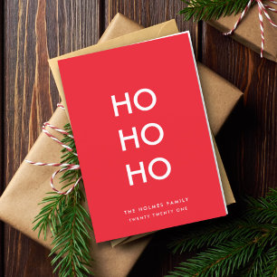 Ho Ho Ho   Red Christmas Modern Minimalist Simple Holiday Card