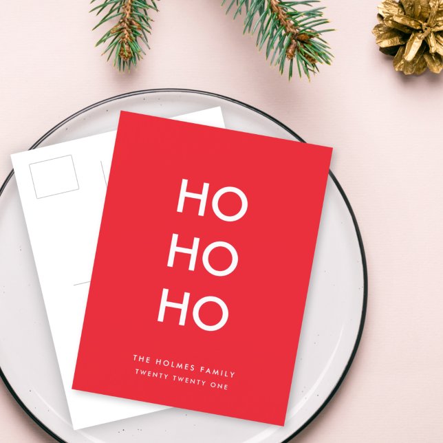 Ho Ho Ho | Red Christmas Modern Minimalist Simple Holiday Postcard (Creator Uploaded)