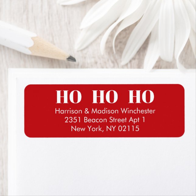 Ho Ho Ho red Christmas modern Return Address Label (Insitu)