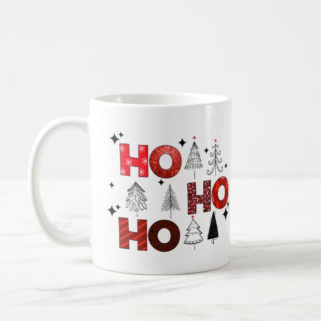 Ho Ho Ho Red Christmas Trees Winter Holidays Coffee Mug (Left)