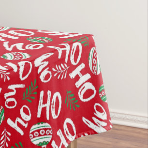 Ho Ho Ho Red & Green Christmas Balls Red  Tablecloth