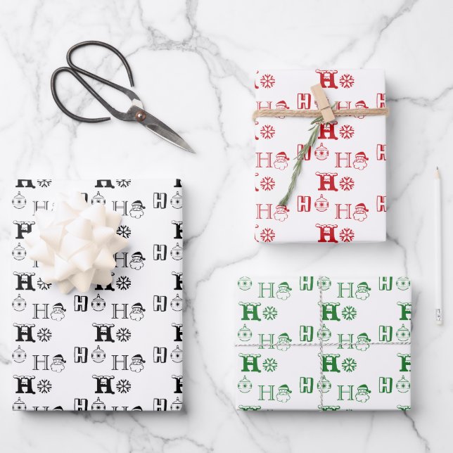 Ho Ho Ho red green white black cute Christmas Wrapping Paper Sheet (Front)