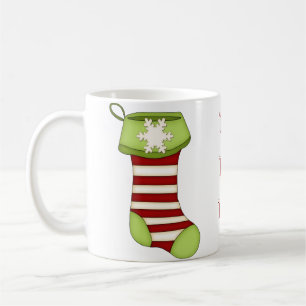 HO HO HO! Red Striped Christmas Stocking+Snowflake Coffee Mug