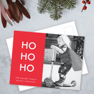 Ho Ho Ho   Red Xmas Photo Fun Modern Minimalist Holiday Postcard