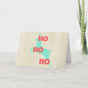 ho ho ho reindeer red blue christmas vintage holiday card