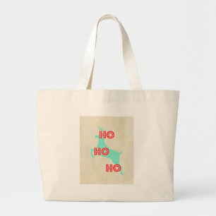 ho ho ho reindeer red blue christmas vintage large tote bag