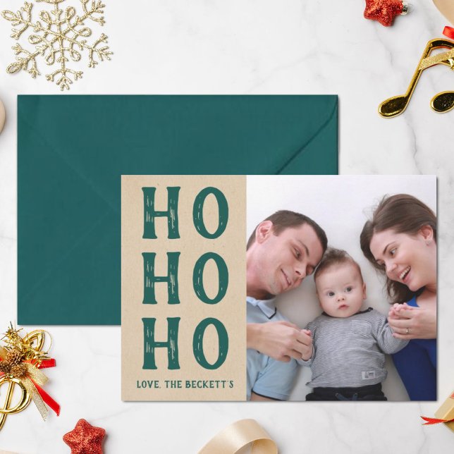 HO HO HO | Rustic Kraft Christmas Holiday Photo (Creator Uploaded)