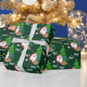 Ho Ho Ho Santa and Christmas Tree Wrapping Paper