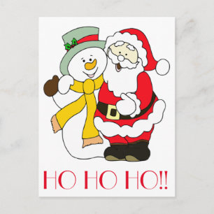 HO HO HO!! Santa and Snowman Holiday Postcard