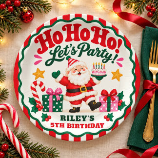 Ho Ho Ho Santa Christmas Birthday Red Stripes Paper Plate