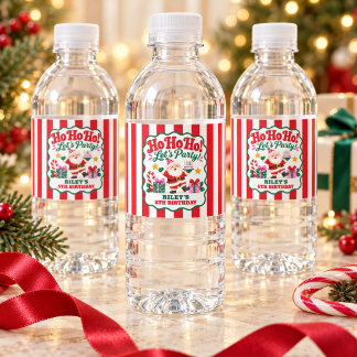 Ho Ho Ho Santa Christmas Birthday Red White Stripe Water Bottle Label