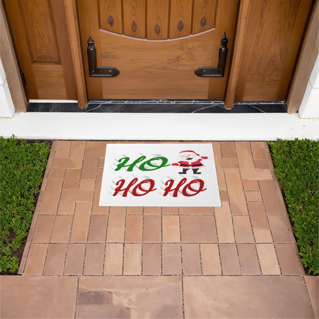 Ho Ho Ho Santa Claus Christmas red green script Doormat (Outdoor)