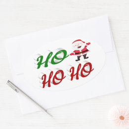 Ho Ho Ho Santa Claus Christmas red green script Oval Sticker