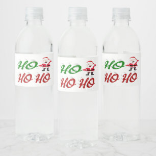 Ho Ho Ho Santa Claus Christmas red green script Water Bottle Label