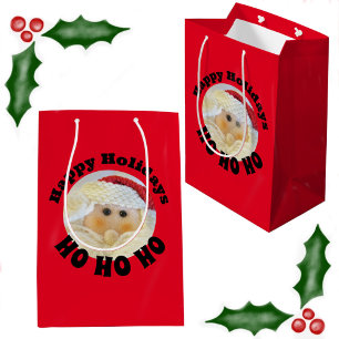Ho Ho Ho Santa Claus Face Cute Red Christmas Medium Gift Bag
