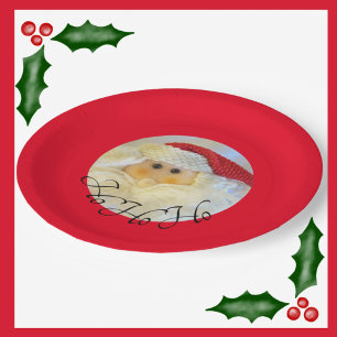 Ho Ho Ho Santa Claus Face Cute Red Christmas Paper Plate