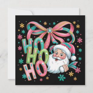 Ho Ho Ho Santa Coquette Bow Retro Christmas Festiv Holiday Card