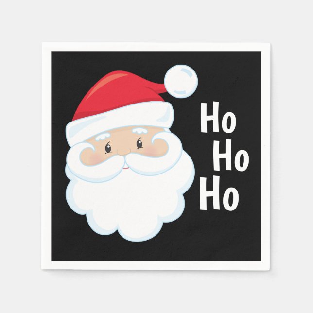 Ho Ho Ho Santa Face Christmas Holidays Red White Napkin (Front)
