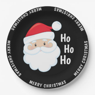 Ho Ho Ho Santa Face Merry Christmas Holidays Red Paper Plate