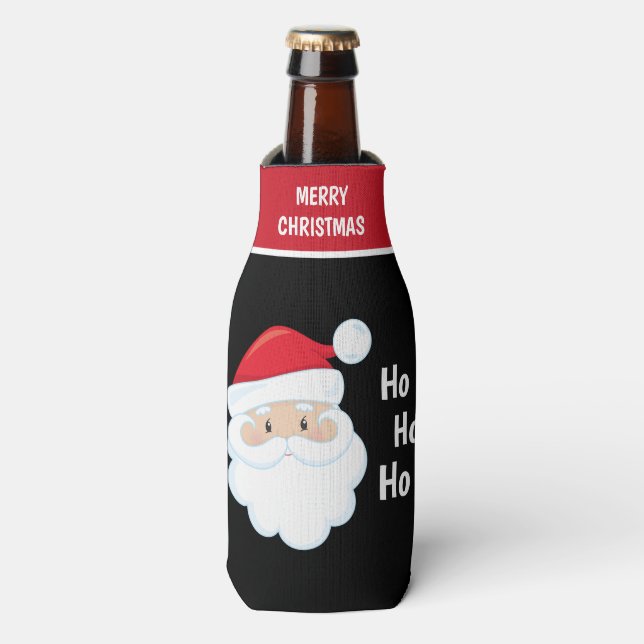 Ho Ho Ho Santa Face Merry Christmas Personalised Bottle Cooler (Bottle Front)
