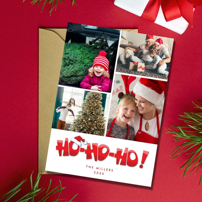 Ho Ho Ho Santa Family Photo Collage Christmas Holiday Card (Ho Ho Ho Santa Family Photo Collage Christmas Holiday Card)