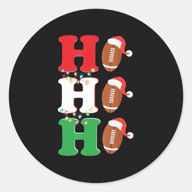 Ho Ho Ho Santa Hat American Football Fun Christmas Classic Round Sticker (Front)
