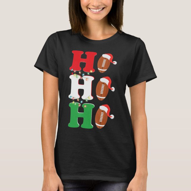 Ho Ho Ho Santa Hat American Football Fun Christmas T-Shirt (Front)