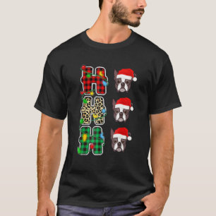 Ho Ho Ho Santa Hat Boston Terrier Leopard Christma T-Shirt