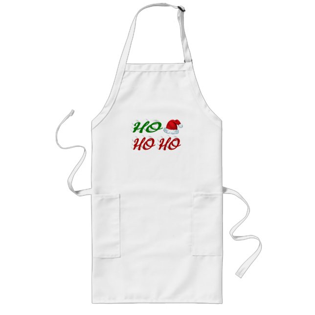 Ho Ho Ho Santa Hat Christmas red green script Long Apron (Front)