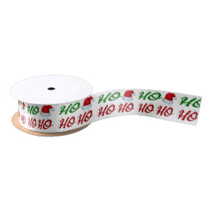 Ho Ho Ho Santa Hat Christmas red green script Satin Ribbon