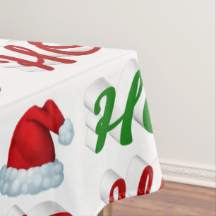 Ho Ho Ho Santa Hat Christmas red green script Tablecloth