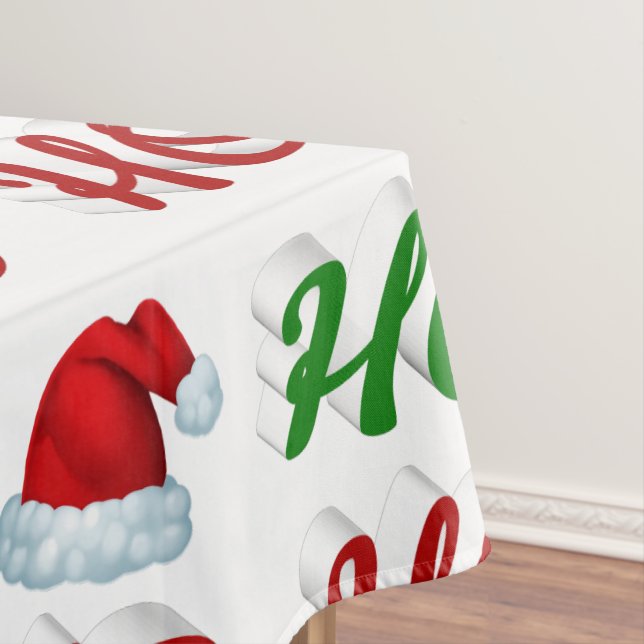 Ho Ho Ho Santa Hat Christmas red green script Tablecloth (In Situ)
