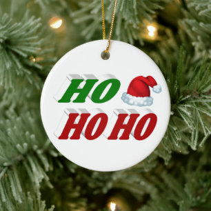Ho Ho Ho Santa Hat Christmas red green typography Ceramic Ornament
